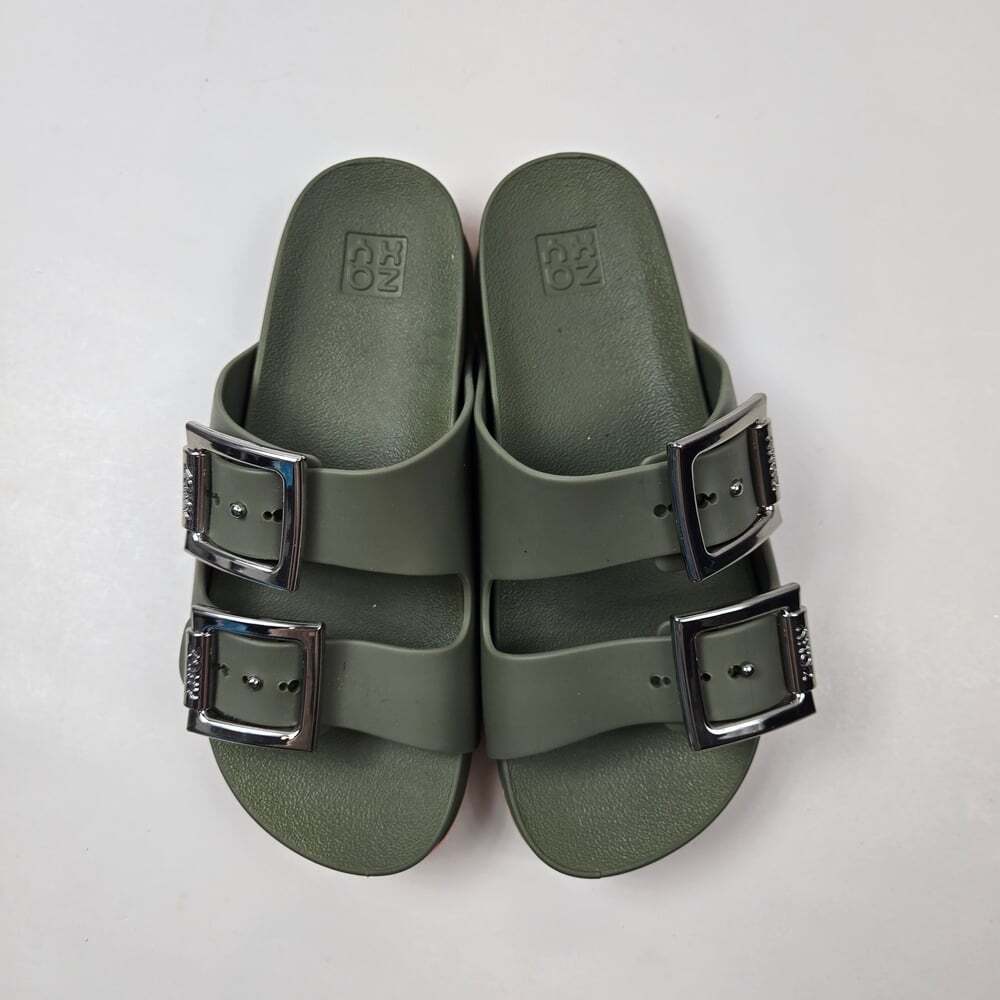 Green Slide Sandals with Silver Buckles - Picture 5 of 7